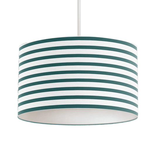 Teal and White Drum Lampshade, Geometric Striped Design Shade for Table, Floor or Ceiling Pendant Light