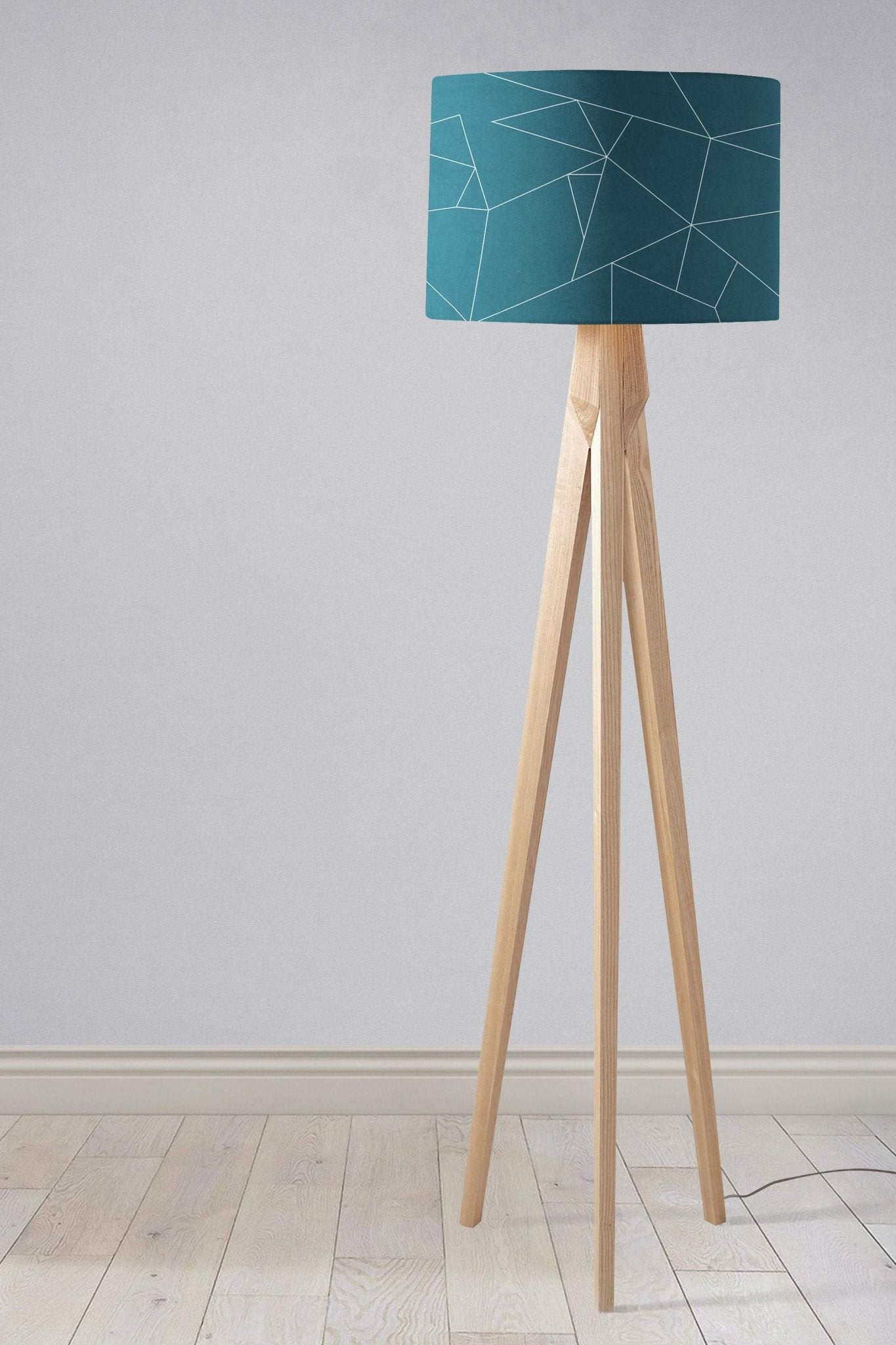 Teal Drum Lampshade, White Geometric Line Design Shade for Table, Floor or Ceiling Pendant Light