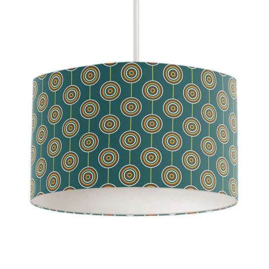 Teal Drum Lampshade, Retro Circles Design Shade for Table, Floor or Ceiling Pendant Light