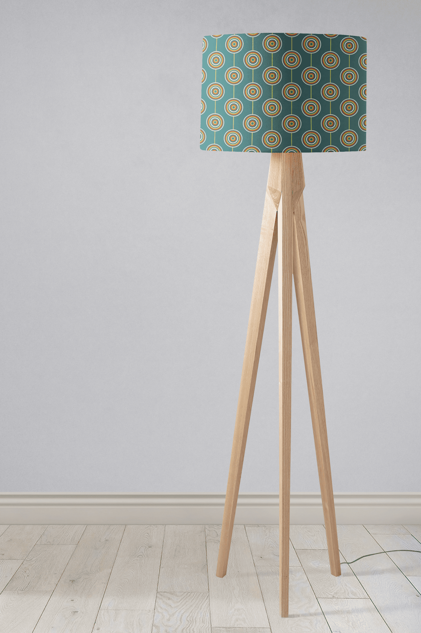 Teal Drum Lampshade, Retro Circles Design Shade for Table, Floor or Ceiling Pendant Light