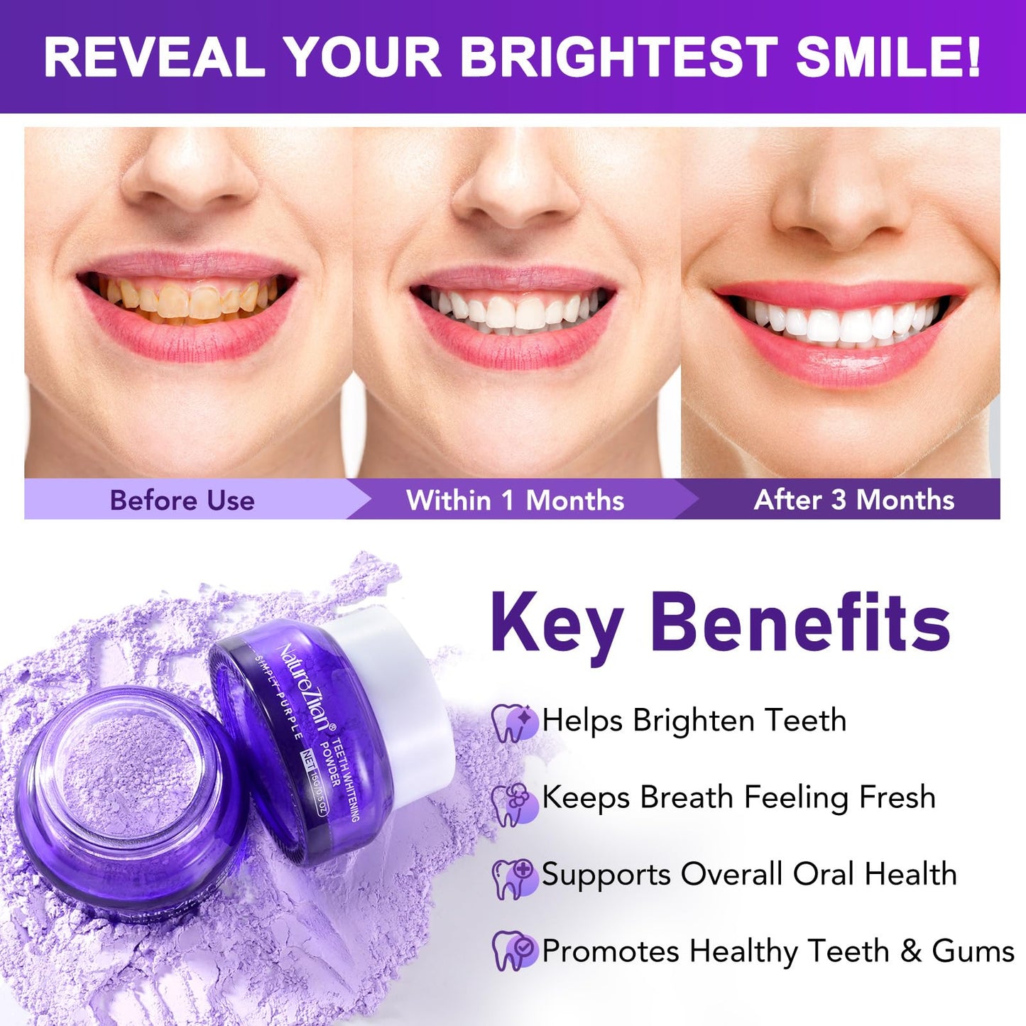 Teeth Whitening Powder – Removes Stains, No Sensitivity, Enamel-Safe Whitening