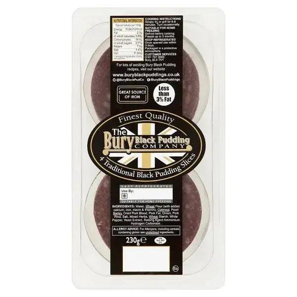 The Bury Black Pudding Company 4 Traditional Black Pudding Slices 230g