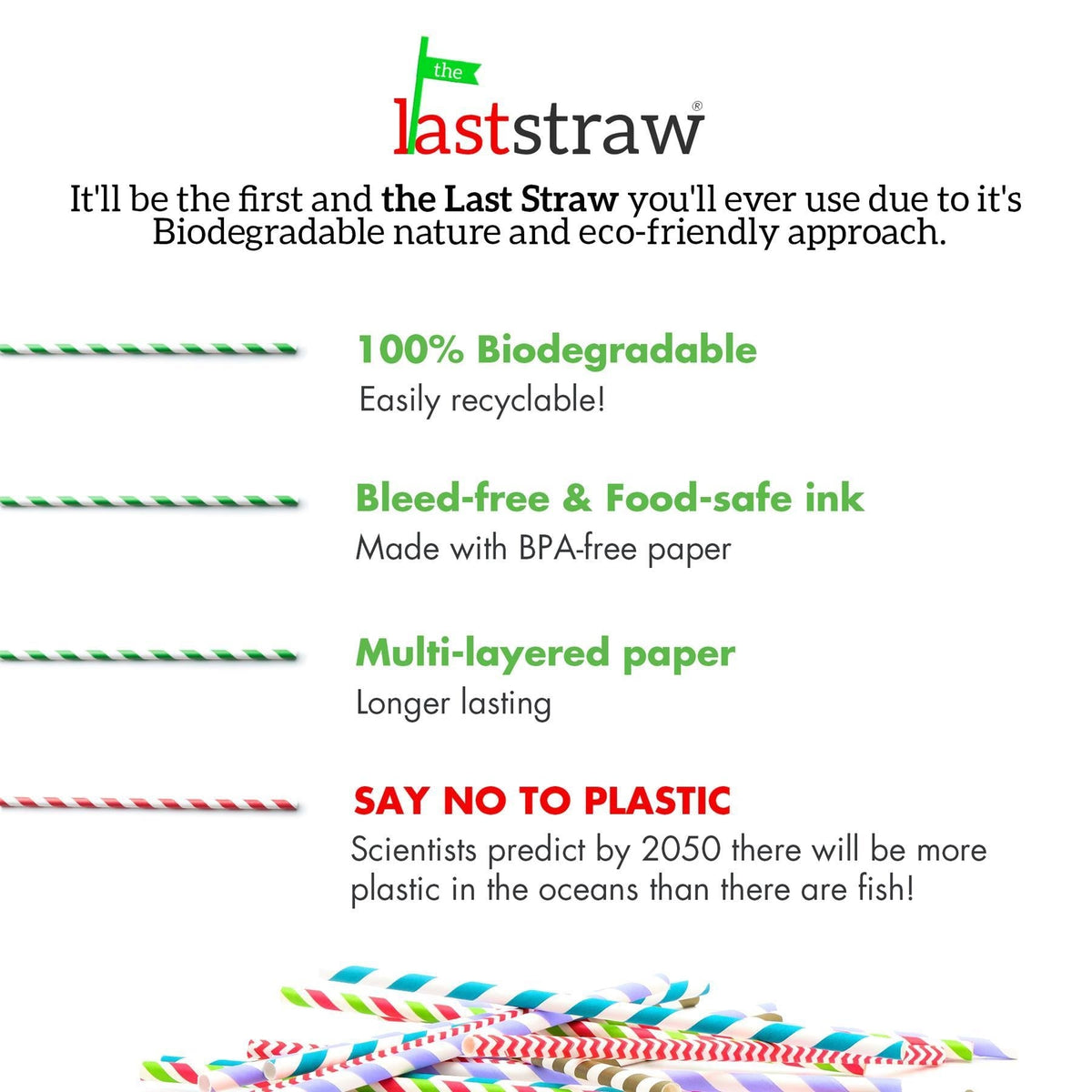 the Last Straw - 100% Biodegradable Paper Drinking Straws (150 Pack)(Rainbow)