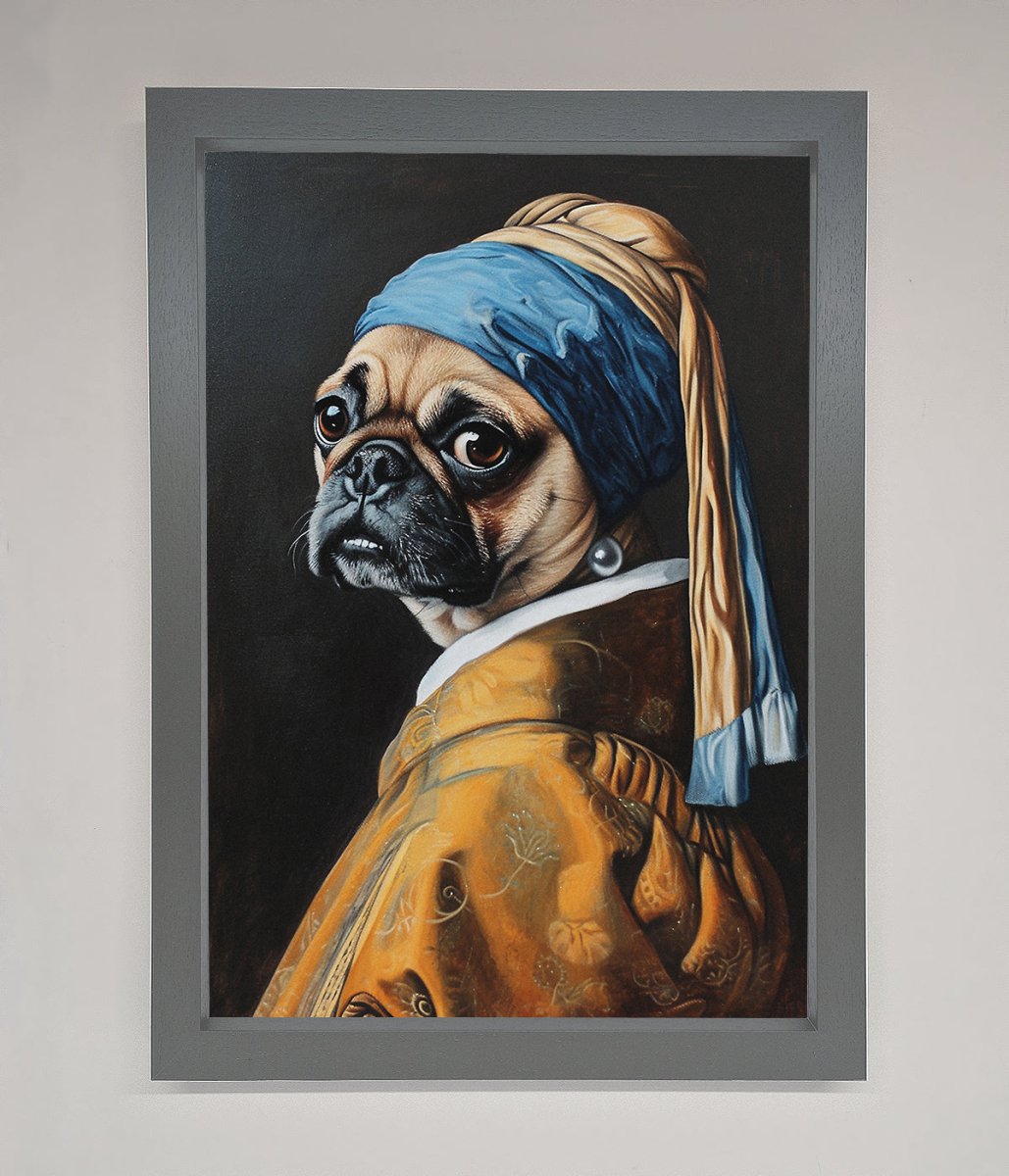 The Pug With The Pearl Earring Framed Print