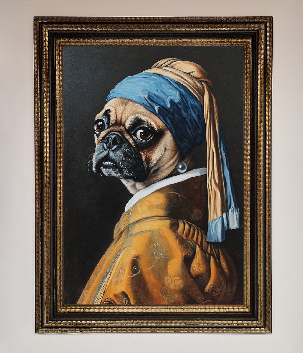 The Pug With The Pearl Earring Framed Print