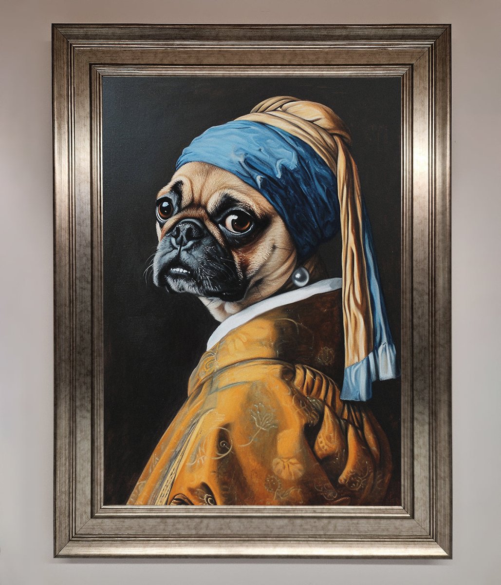 The Pug With The Pearl Earring Framed Print