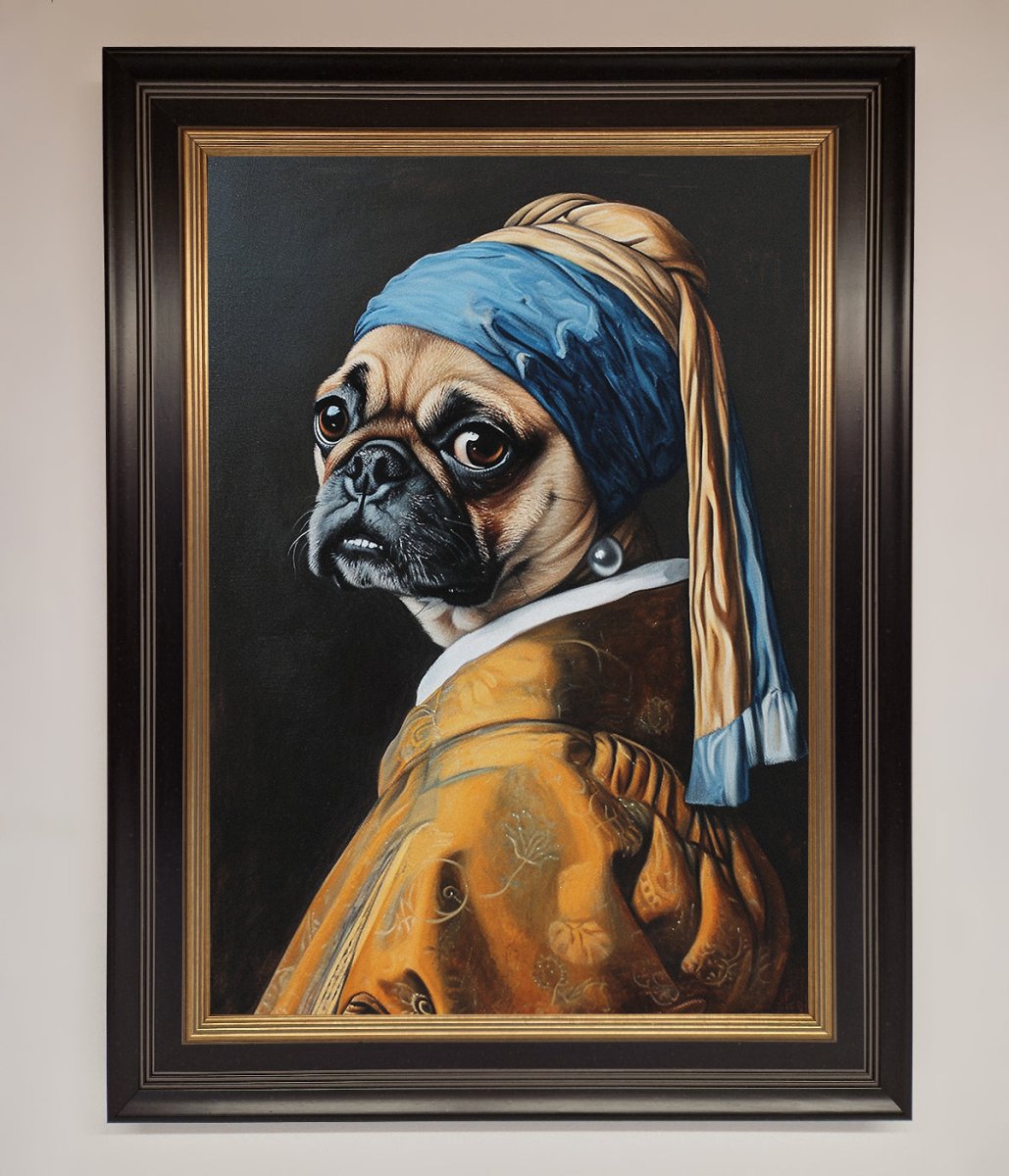 The Pug With The Pearl Earring Framed Print
