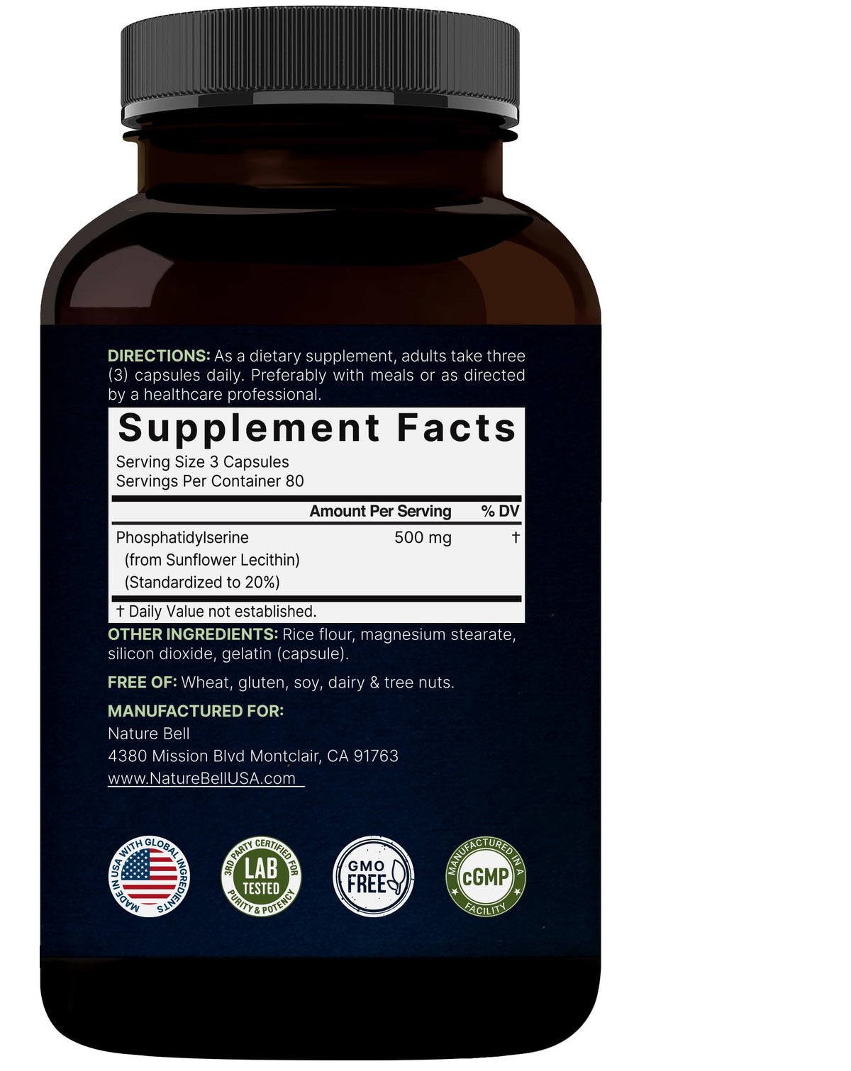 Ultra Strength Phosphatidylserine 500mg per Serving – 240 Capsules | Soy Free, Sunflower Lecithin, Non-GMO