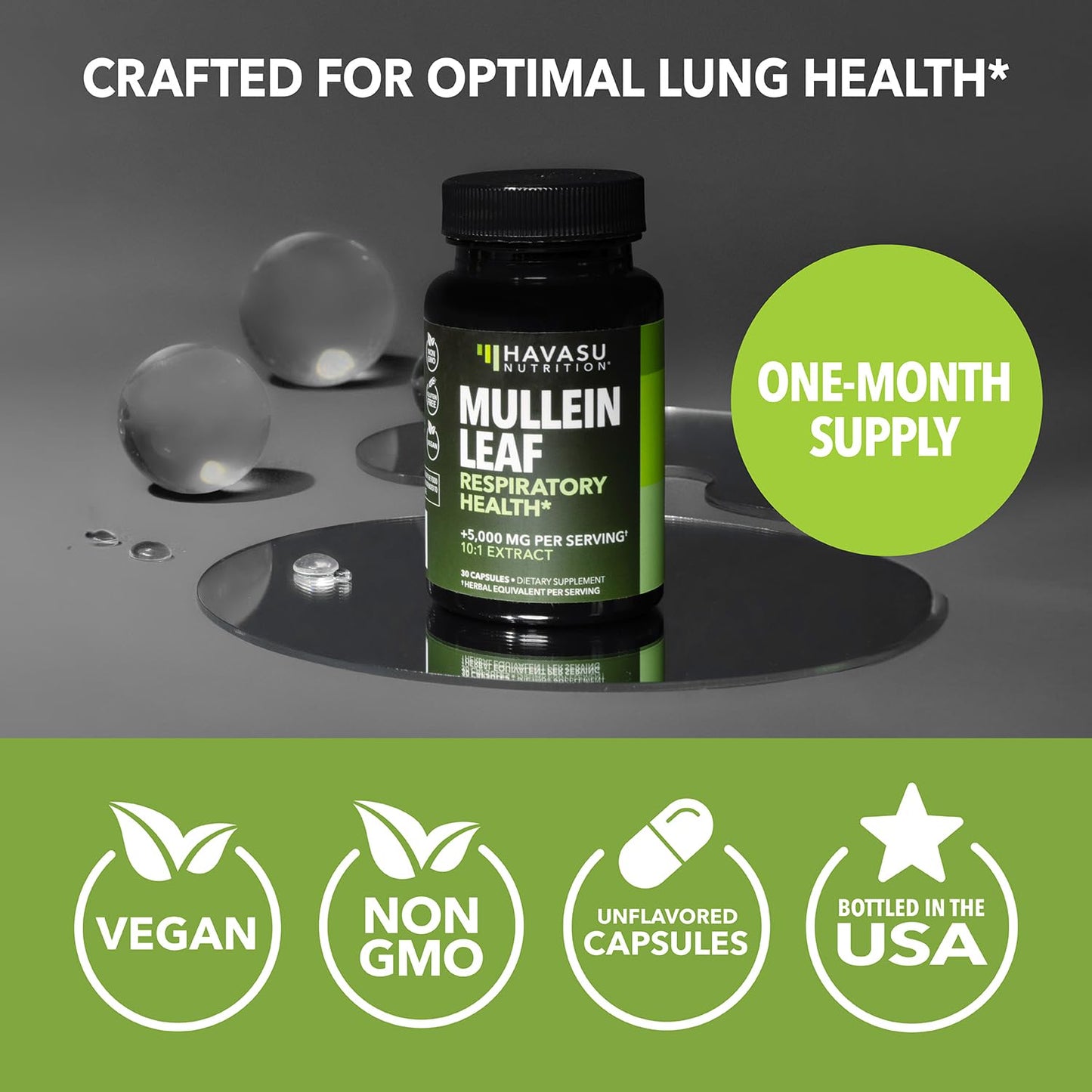 Mullein Leaf Capsules 5000mg 10:1 – Lung Support & Immune Function (30 Count) – Vegan, Non-GMO