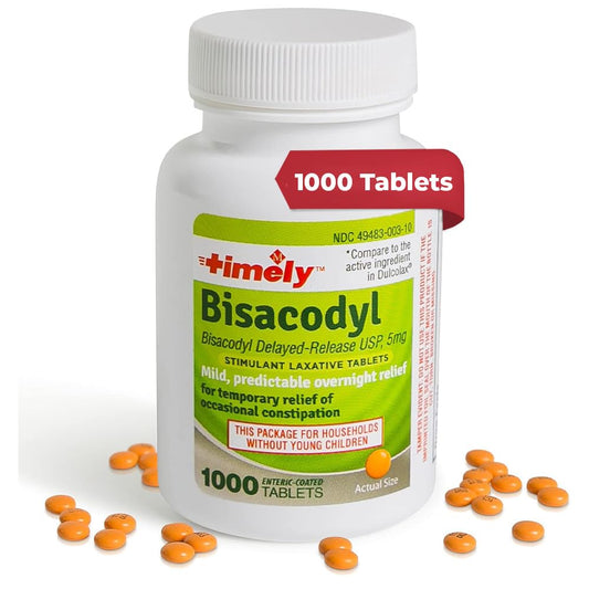 Timely Laxative Bisacodyl 5mg Tablets – Overnight Relief & Gentle Constipation Support – 1000 Tablets