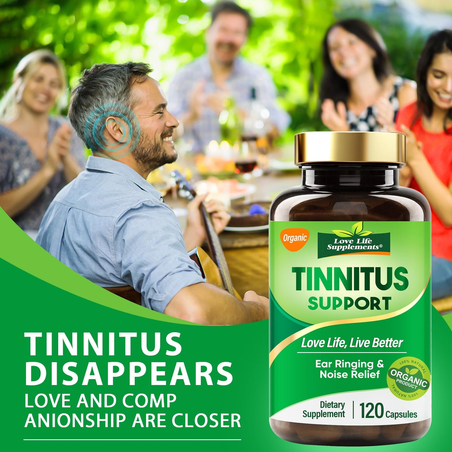Tinnitus Relief 1200mg Supplement with Vitamin C & B Complex | Ear Ringing Support (60-Day Supply)