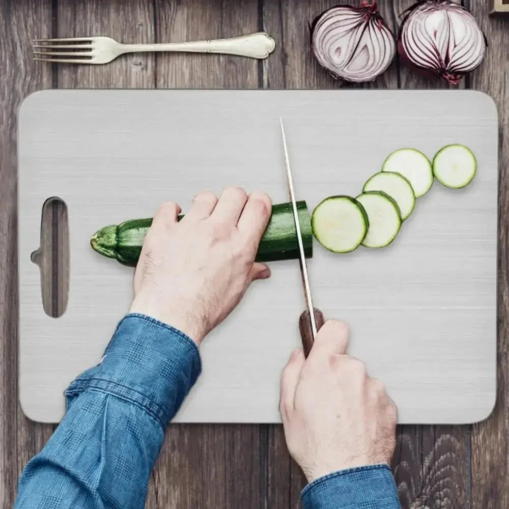 Titanium Stainless Steel Cutting Board – 304 Food Grade Thickened Double-Sided Chopping Board for Kitchen, Fruit & Meat