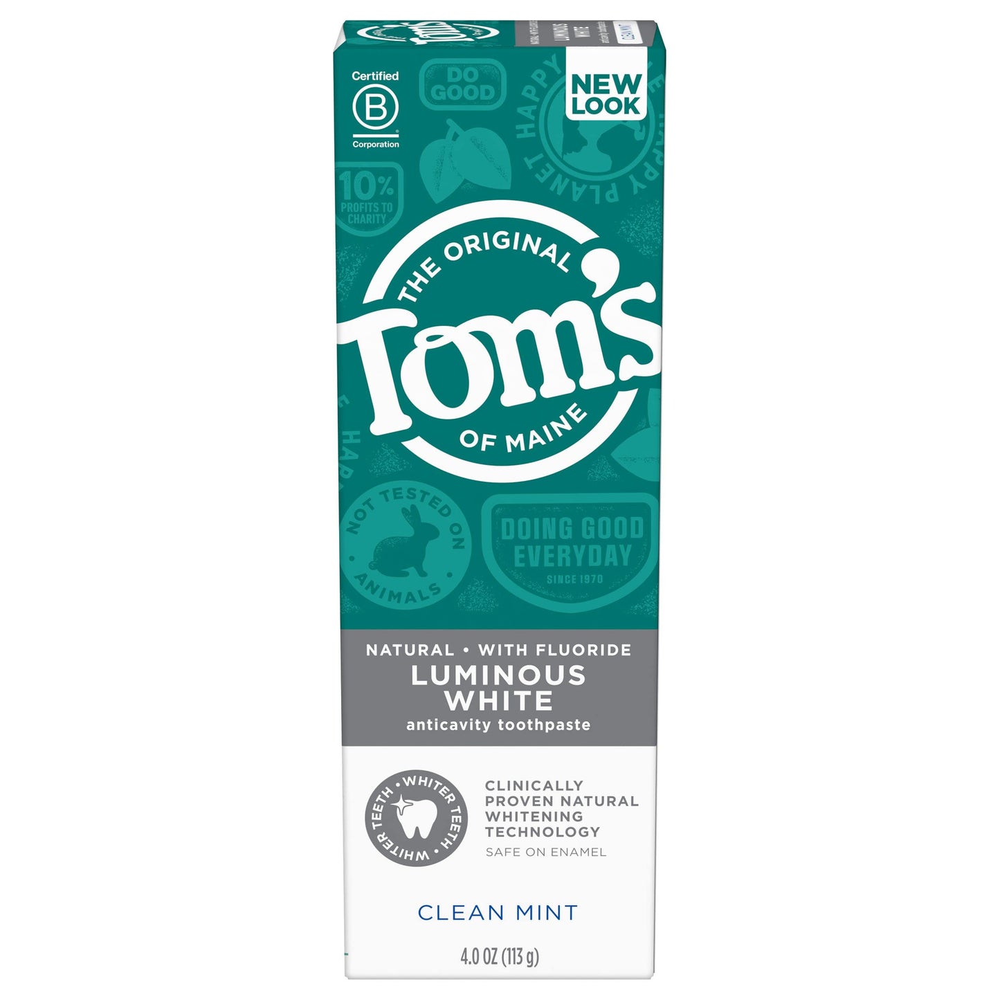 Tom's of Maine Luminous White Toothpaste with Fluoride – Clean Mint, 4.7 oz (Packaging May Vary)