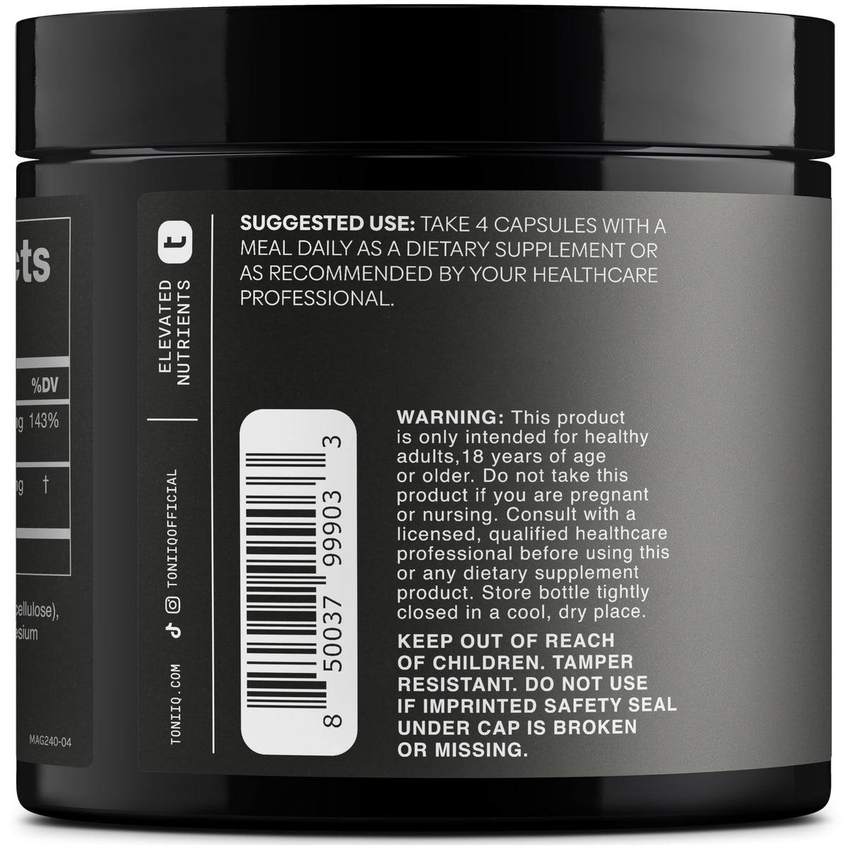 Toniiq Magnesium Glycinate 3,000mg – 600mg Elemental, Chelated, Bioavailable – 240 Veggie Capsules