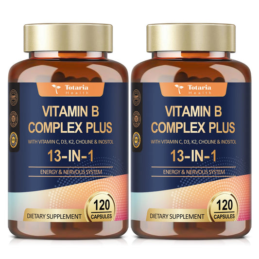 Totaria 13-in-1 Vitamin B Complex Plus – 2 Bottles (240 Caps) | Energy, Nerve & Immune Support