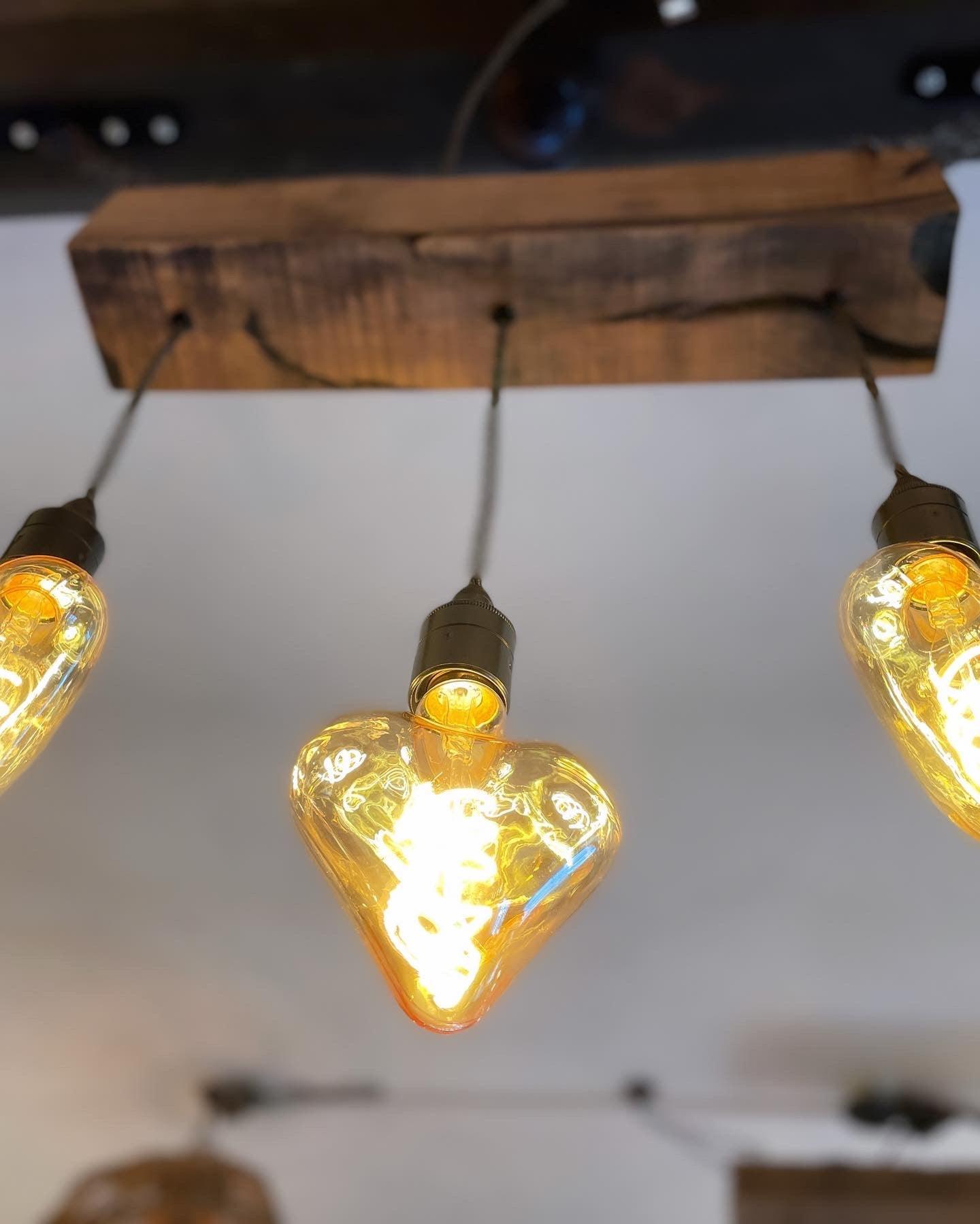 Triple Heartwood Elegance: Oak Chandelier with Three-Bulb Ceiling Cluster Pendant Light