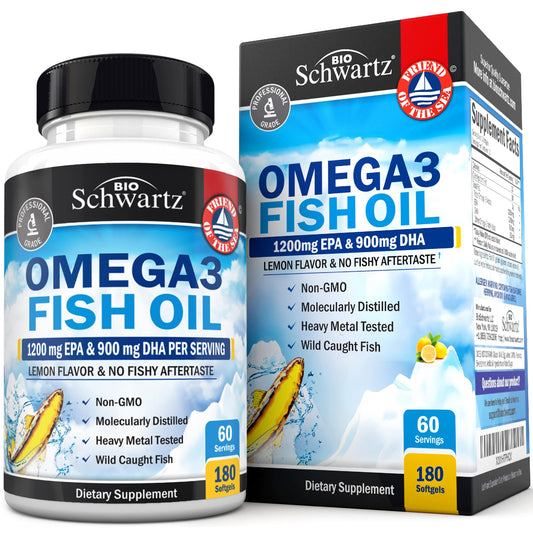 Triple Strength Omega-3 Fish Oil 2250mg EPA/DHA - Burpless Lemon, 180 Softgels