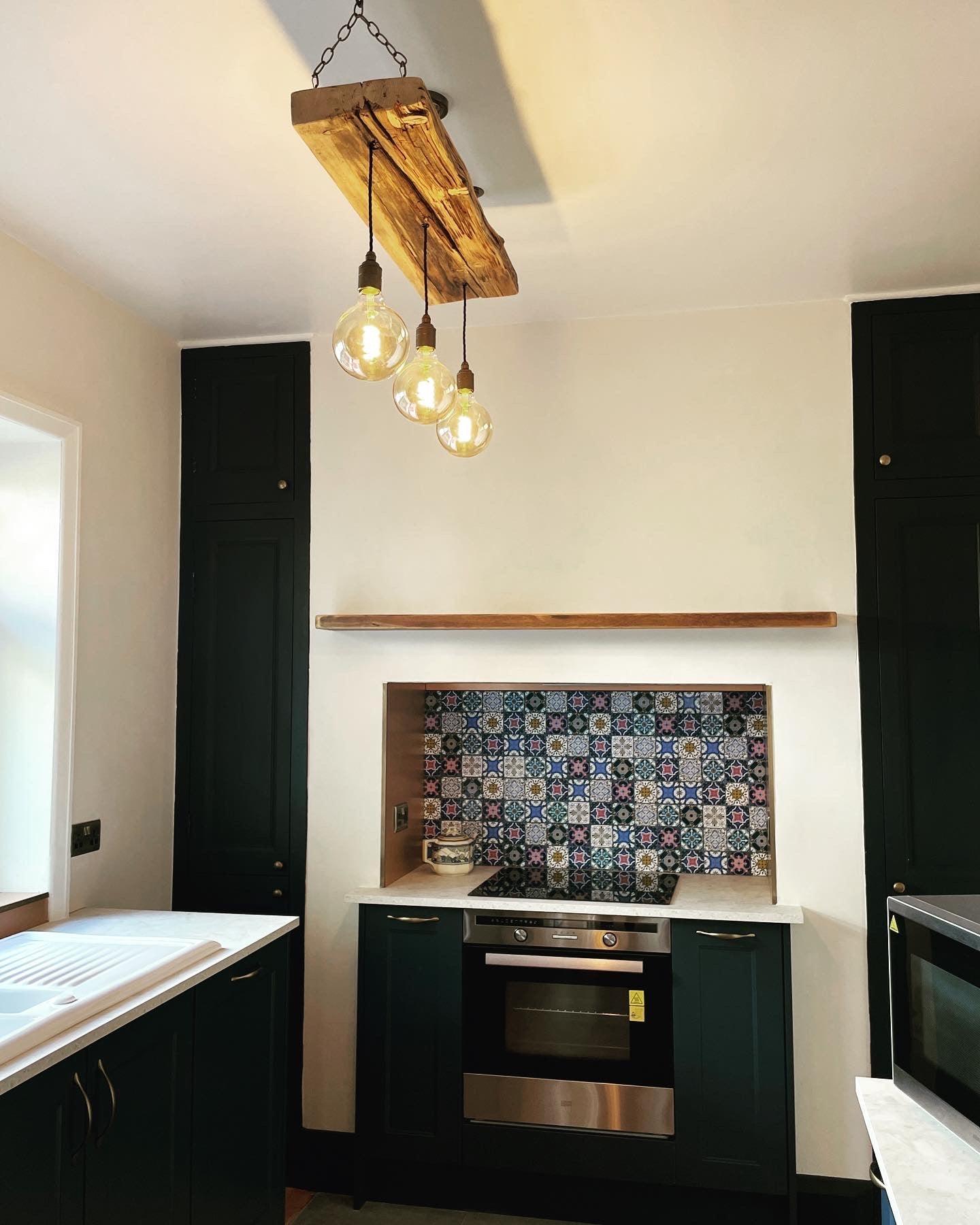 Triple Wooden Beam Chandelier - Norwegian Spruce Cluster Pendant Light