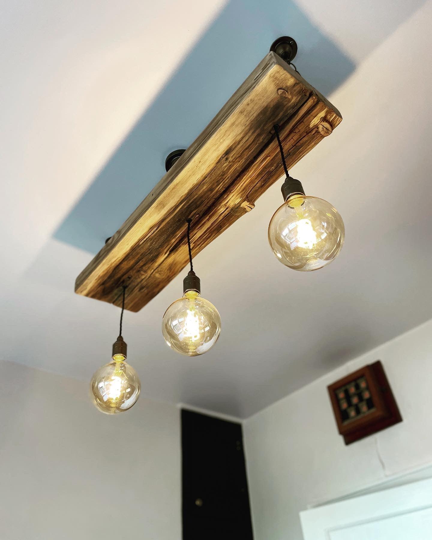 Triple Wooden Beam Chandelier - Norwegian Spruce Cluster Pendant Light