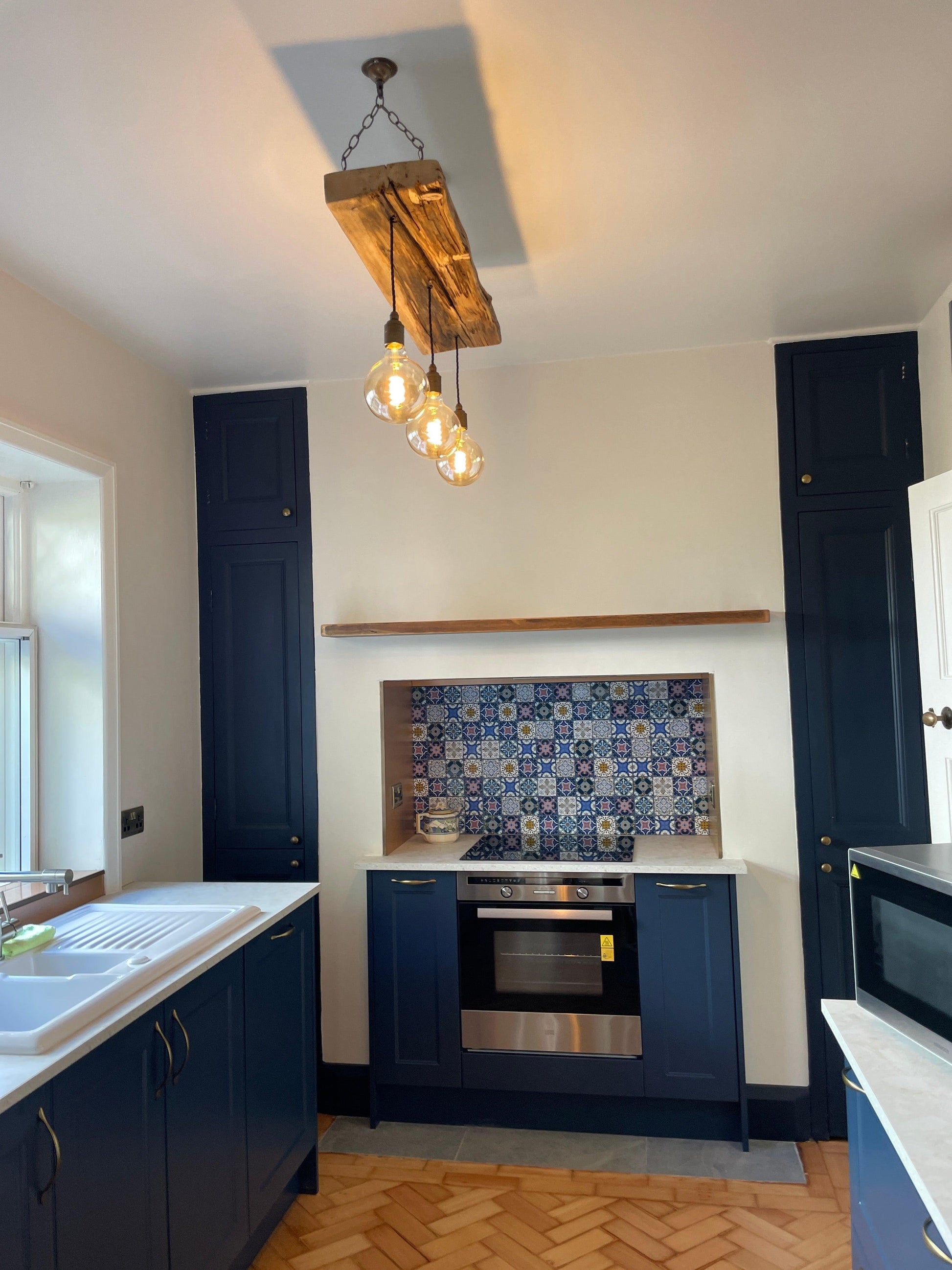 Triple Wooden Beam Chandelier - Norwegian Spruce Cluster Pendant Light