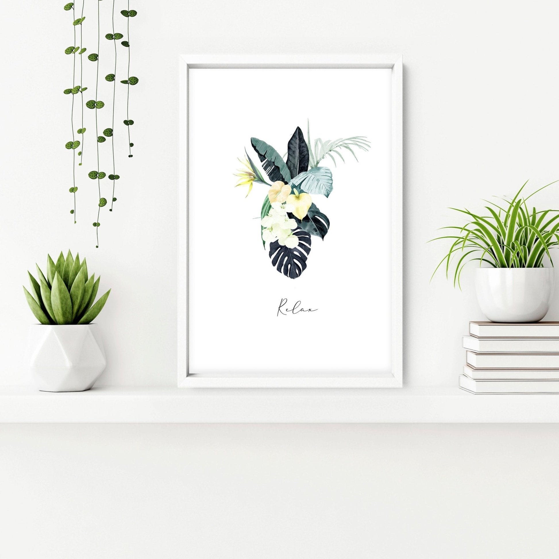 Decoration for bathroom walls | Set of 3 Tropical wall art