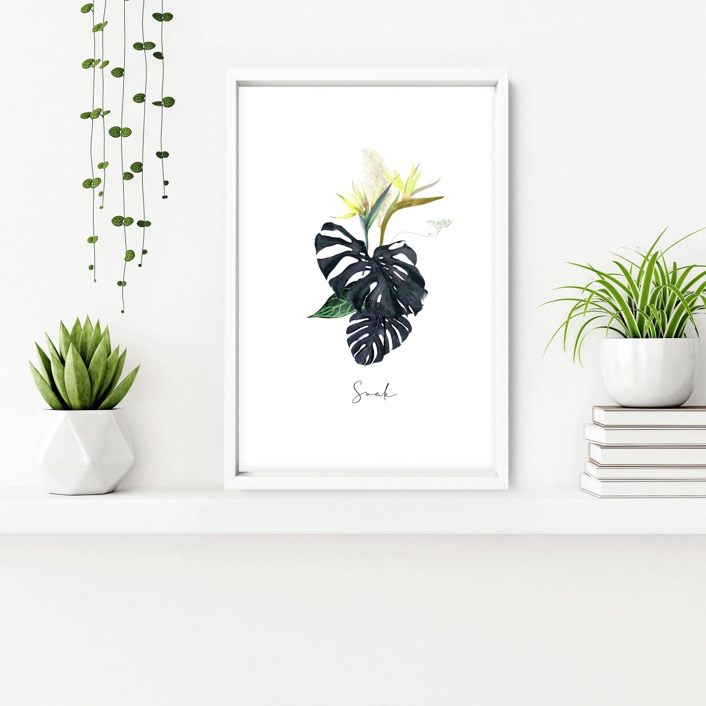Decoration for bathroom walls | Set of 3 Tropical wall art