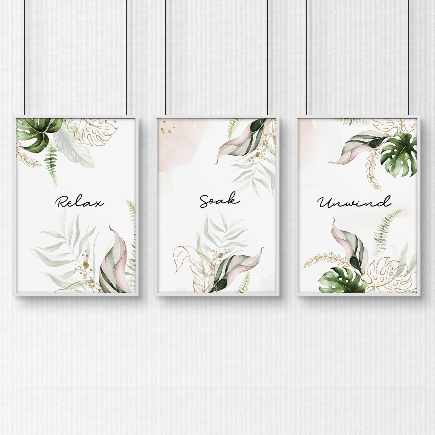 Bathroom with art | Set of 3 Tropical wall art prints