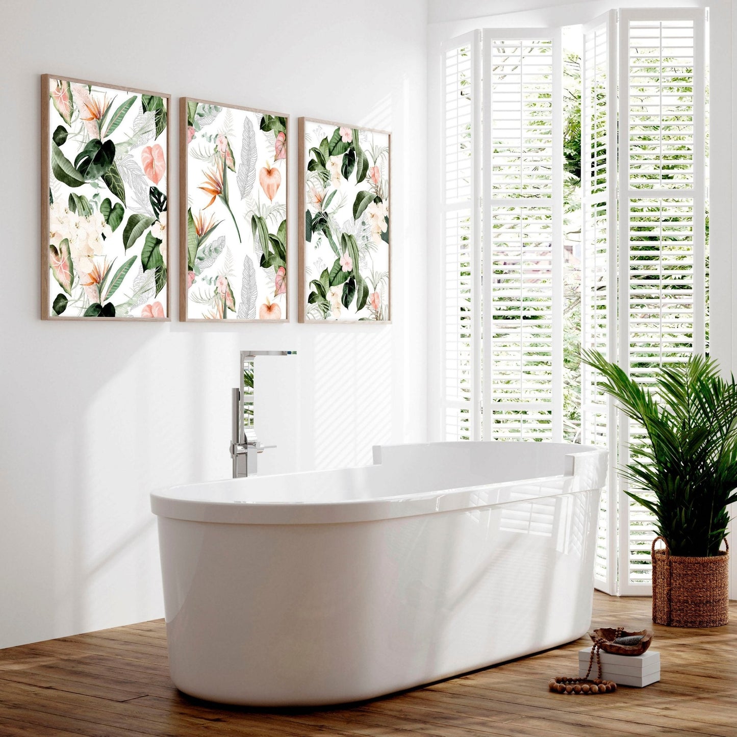 Bathroom wall decorations | set of 3 Tropical wall art