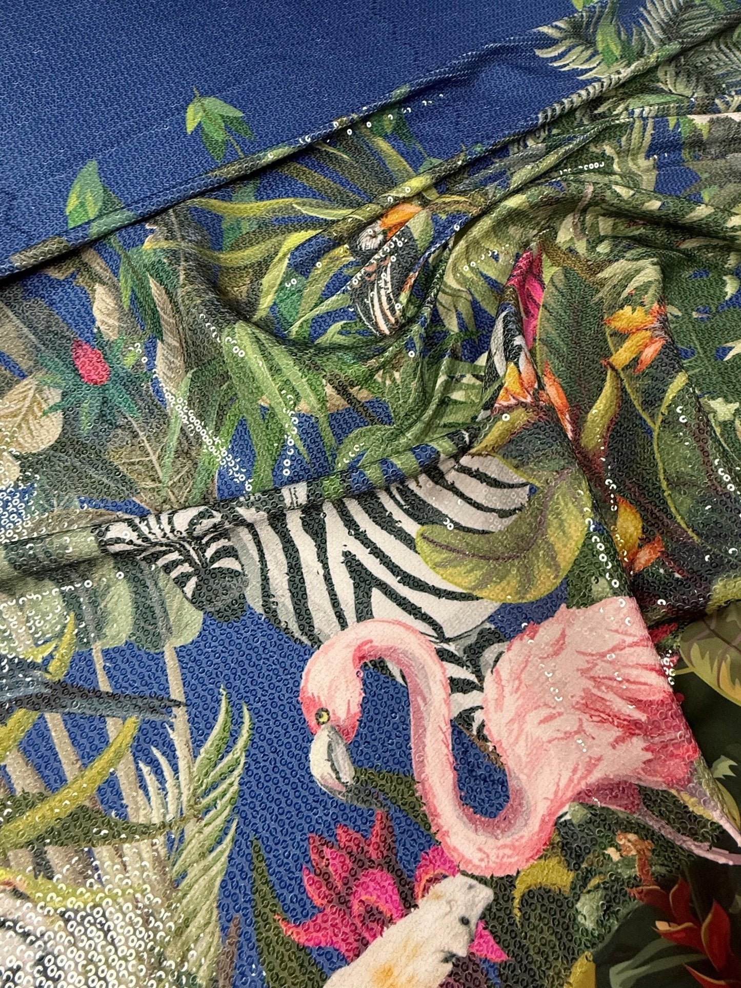 Tropical Jungle Animal Print Sequin Fabric