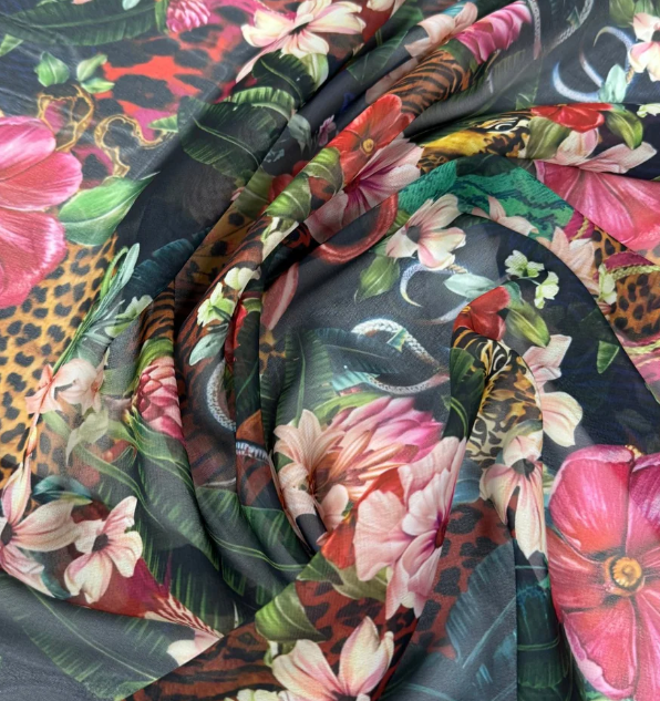 Tropical Jungle Fabric – Floral & Leopard Exotic Print by the Metre