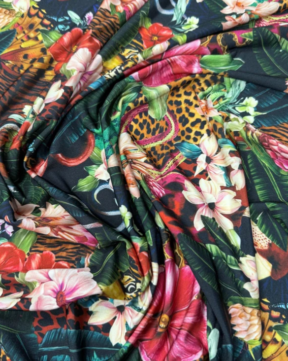 Tropical Jungle Fabric – Floral & Leopard Exotic Print by the Metre