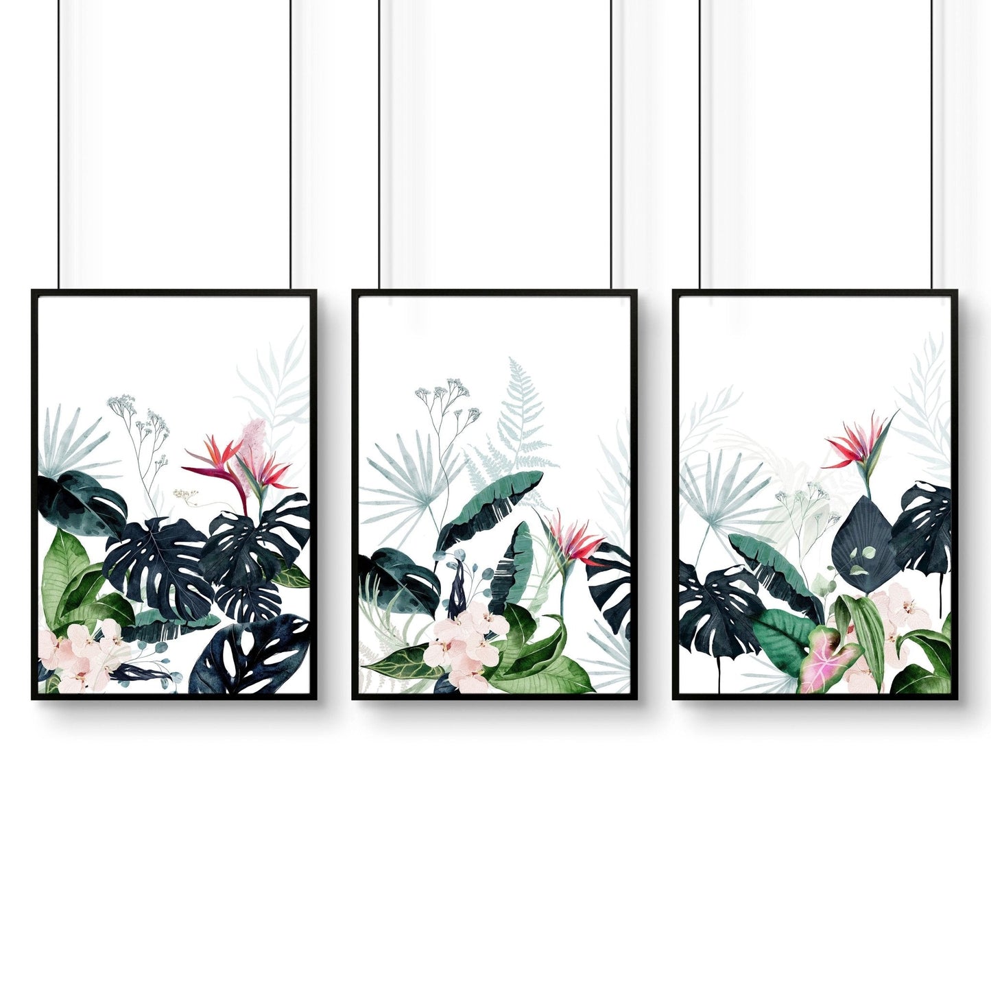 Wall painting for living room | Set of 3 Tropical wall art