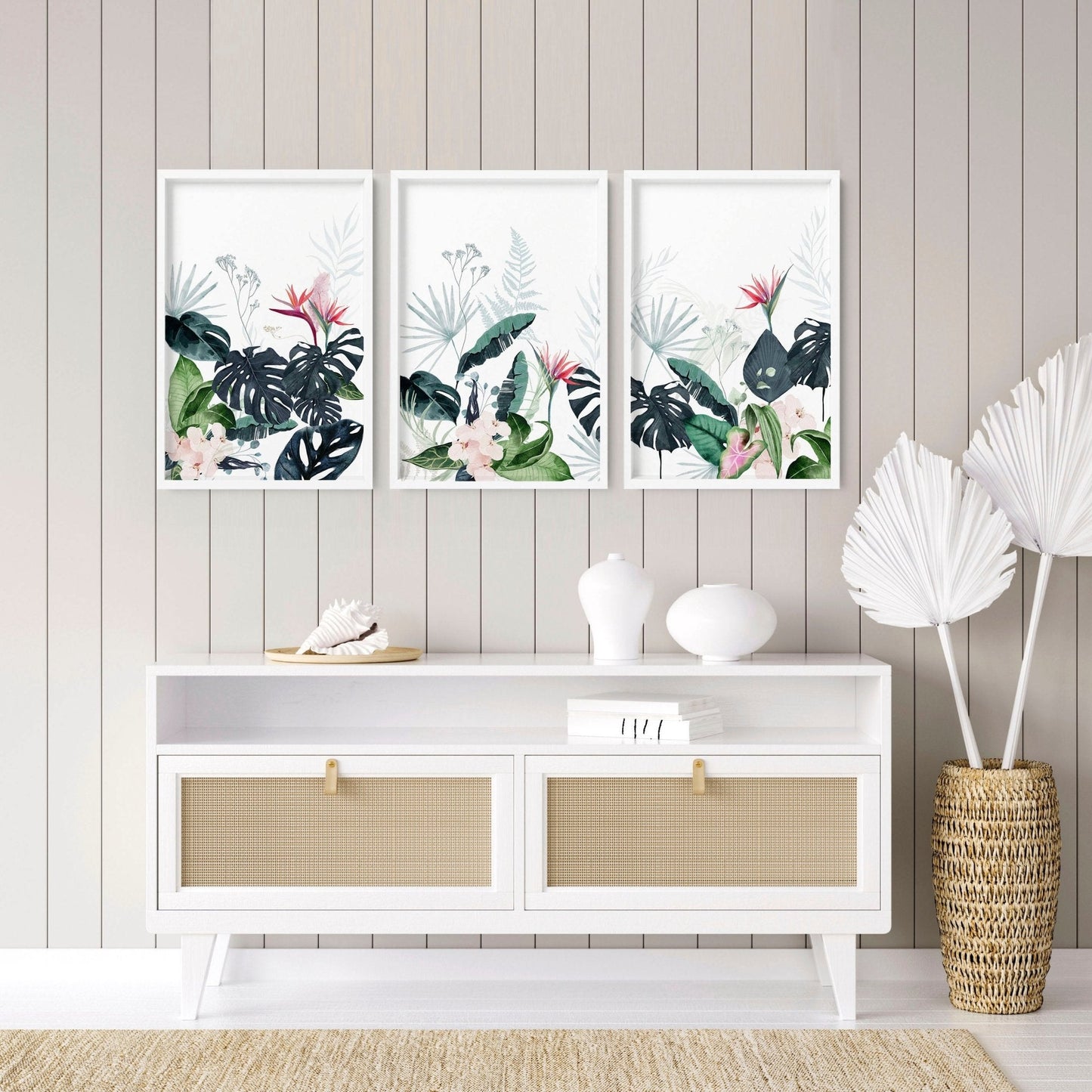 Wall painting for living room | Set of 3 Tropical wall art