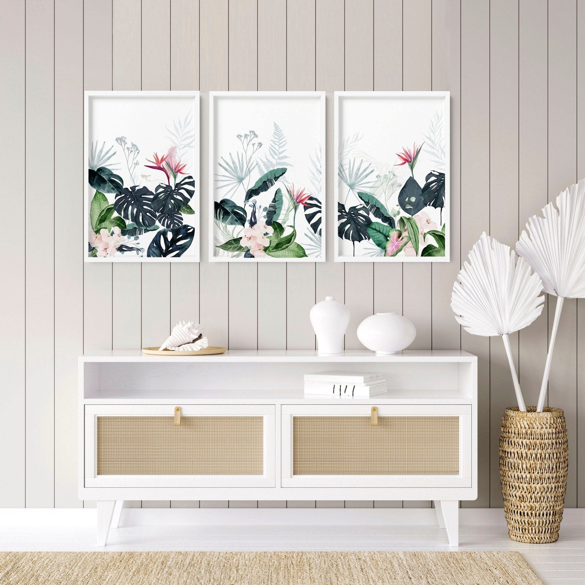 Wall painting for living room | Set of 3 Tropical wall art
