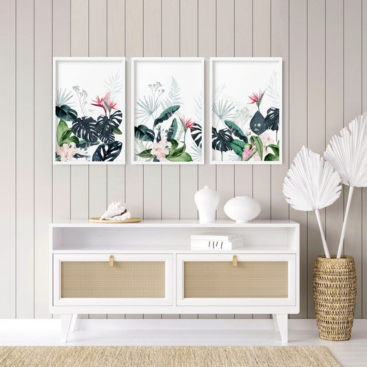 Wall painting for living room | Set of 3 Tropical wall art