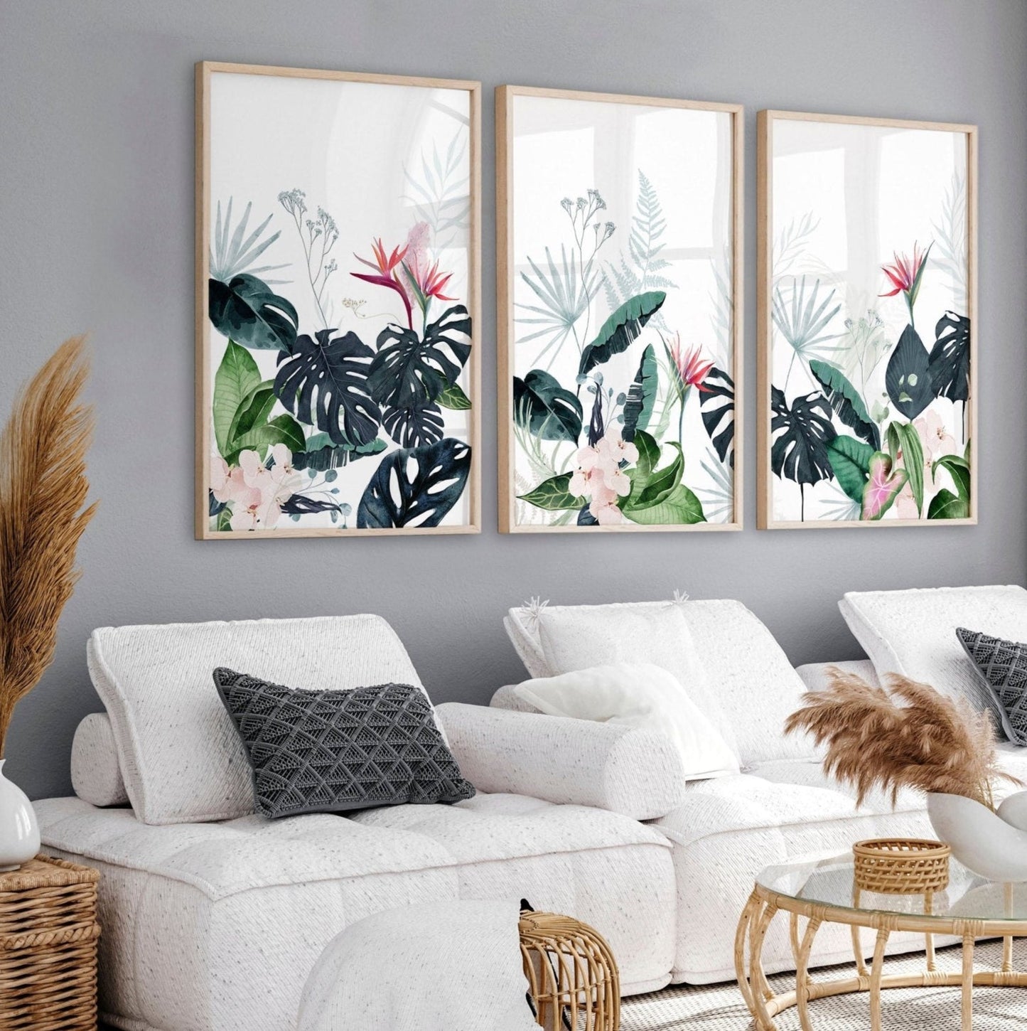 Wall painting for living room | Set of 3 Tropical wall art