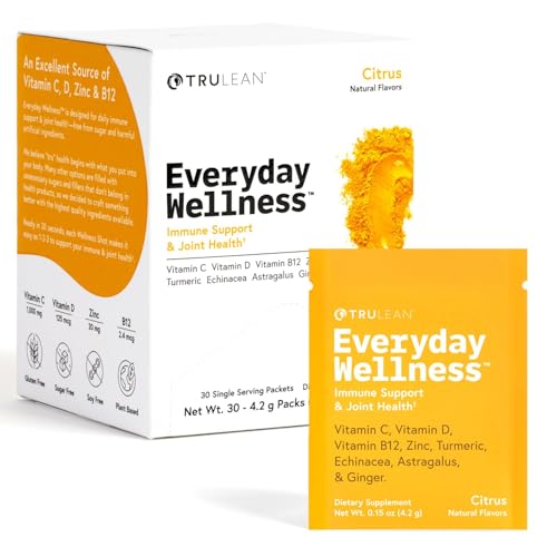 TRULEAN Everyday Wellness Shot Powder – Turmeric, Ginger & Vitamin C Immunity Support, 30 Citrus Packets