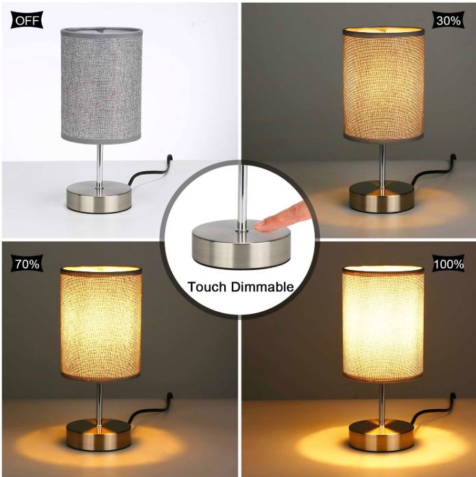 Lightsjoy 2x Touch Bedside Lamps, Dimmable, E14 Bulbs Included – Round
