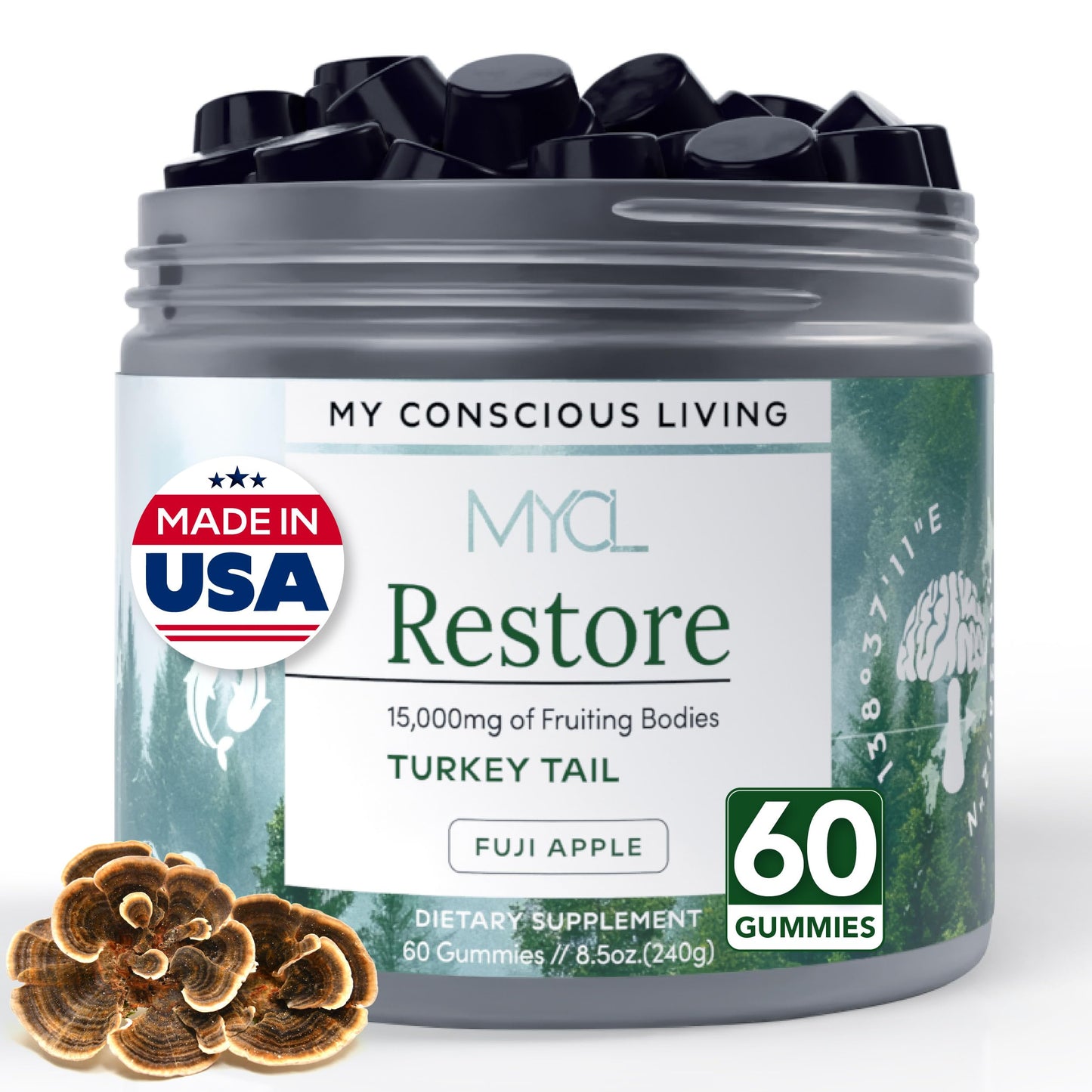 MYCL Turkey Tail Gummies – 500mg, Fuji Apple, 60 Count