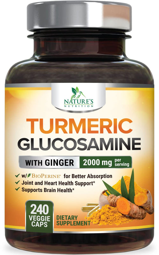 Turmeric Curcumin 2000mg with Glucosamine & Ginger – BioPerine, 240 capsules, USA Made