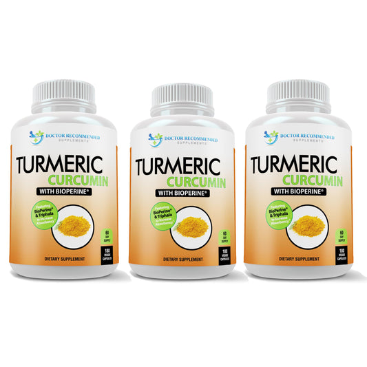 Turmeric Curcumin 2250mg/day — Bioperine Veggie Caps — 100% Organic | Pack of 3 | Doctor Recommended Supplements