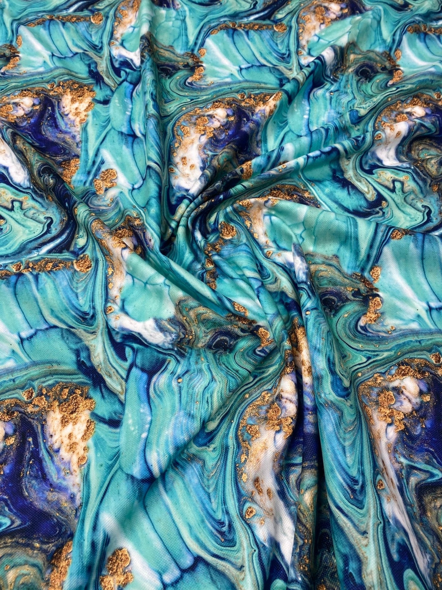 Turquoise and Blue Marble Print Fabric