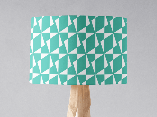 Turquoise and White Drum Lampshade, Architectural Geometric Design Shade for Table, Floor or Ceiling Pendant Light