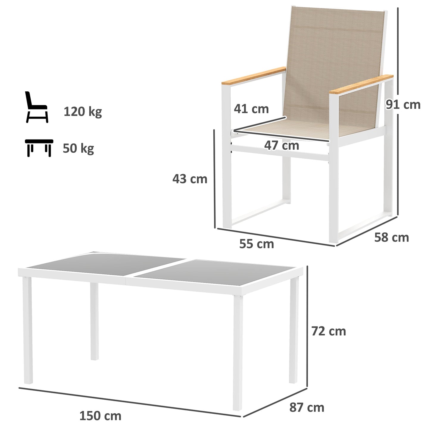 Outsunny 5 Piece Garden Table and Chairs with Tempered Glass Table Top