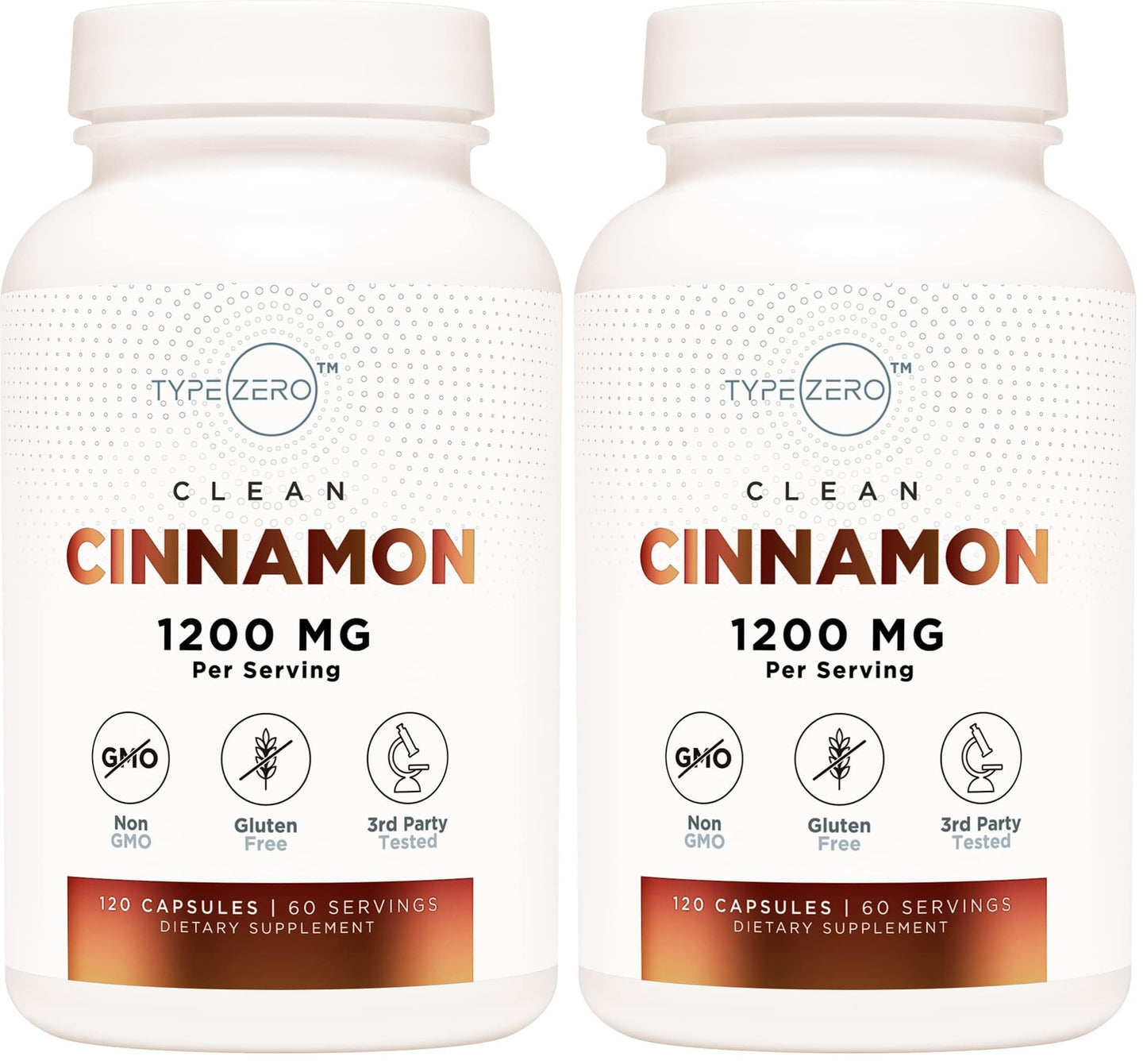 Type Zero Ceylon Cinnamon Capsules 1200mg | 120 Capsules - Natural Non-GMO Gluten Free Organic Cinnamon Bark Supplement (Pack of 2)