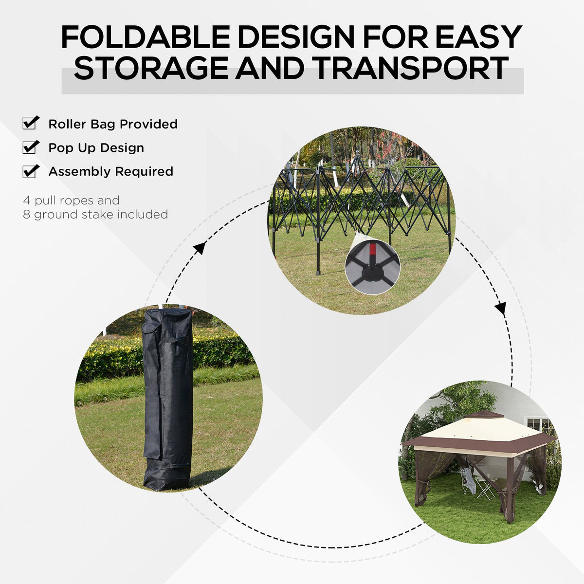 Outsunny 3.6 x 3.6m Pop-up Tent Gazebo Instant Canopy Steel w/ Roller Bag