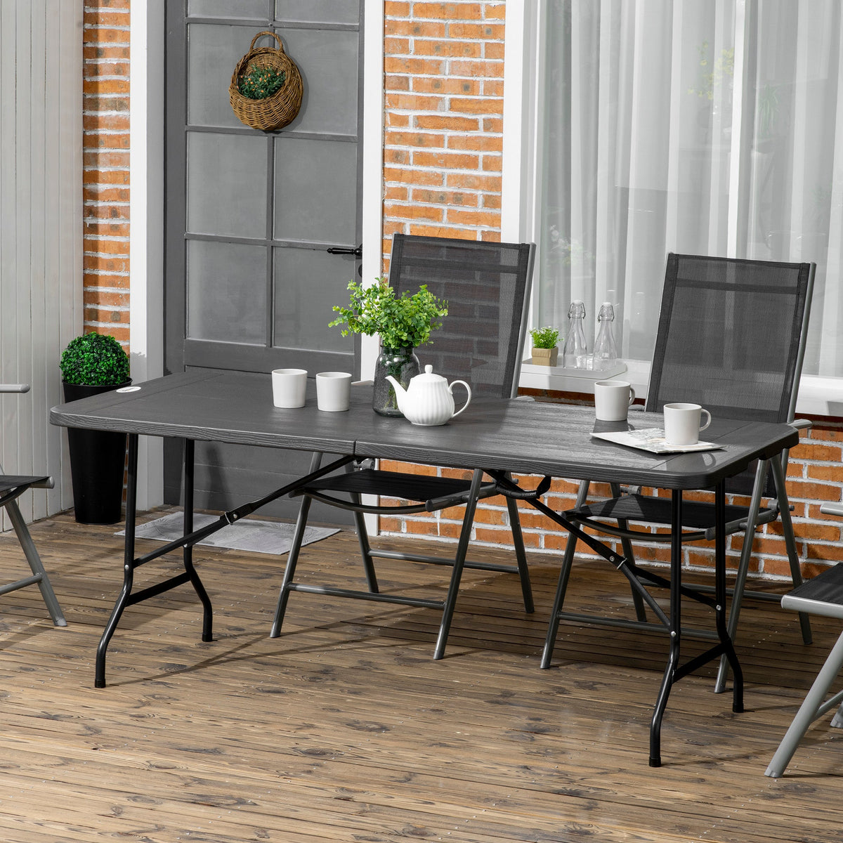 Outsunny Outdoor Dining Table for 6, Folding Garden Dining Table