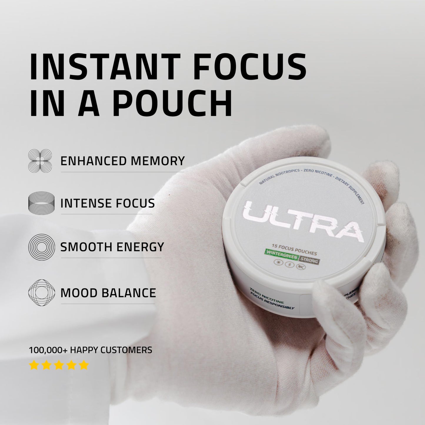 Ultra Focus Pouches Variety Pack (3 Cans) Nicotine-Free, Caffeine-Free | Nootropic Energy & Clarity | Ultra Pouches