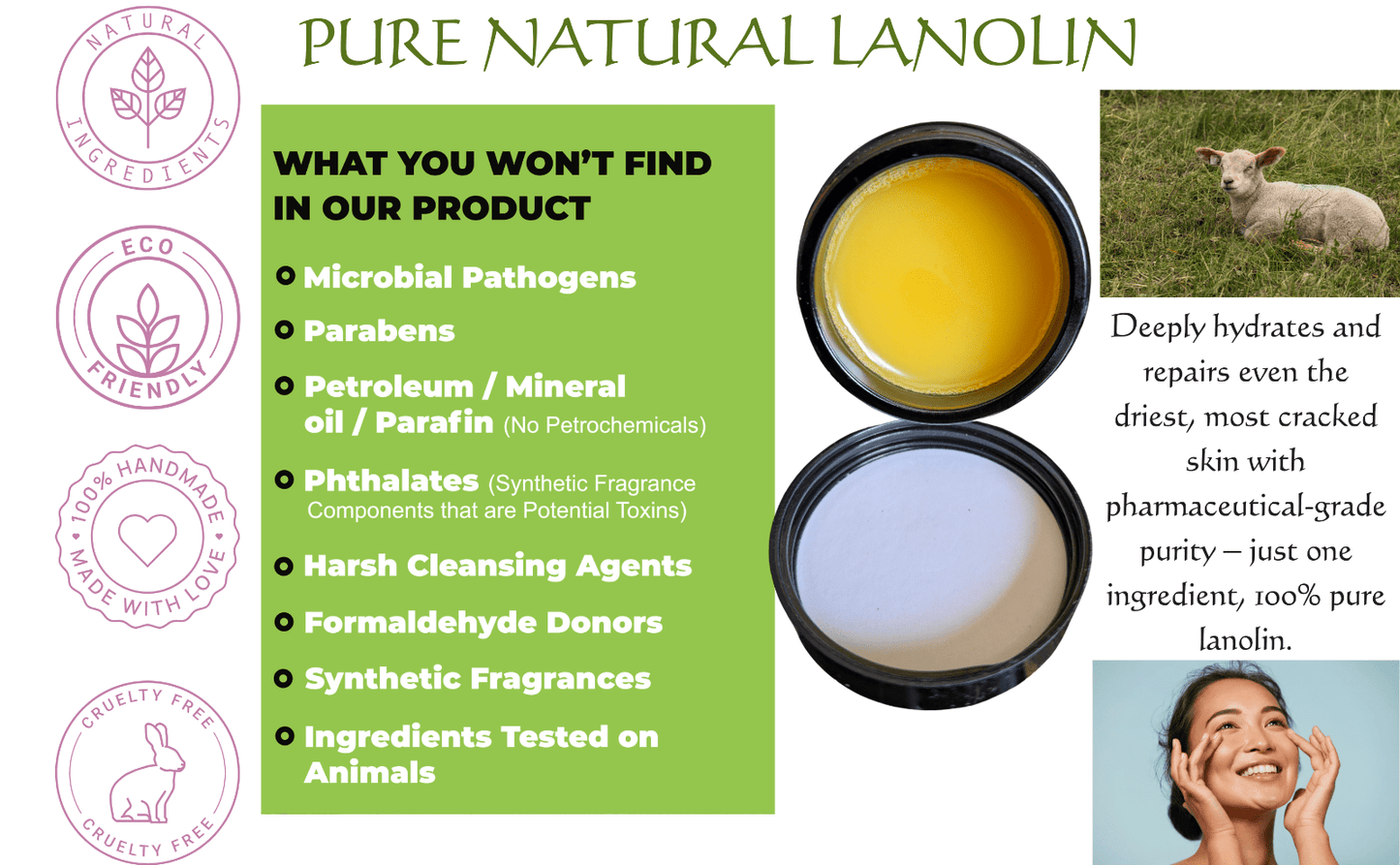 Ultra-Pure Refined Lanolin Balm Pharmaceutical Grade Skincare Dry Cracked Skin
