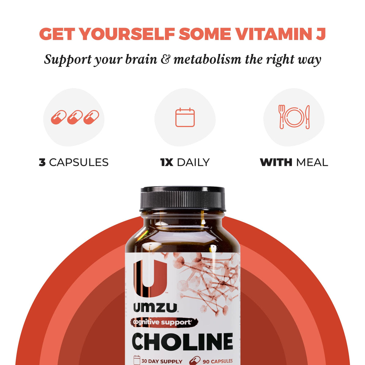 UMZU Choline Supplement | Cognitive & Hormonal Support | 30 Day Supply | 90 Capsules
